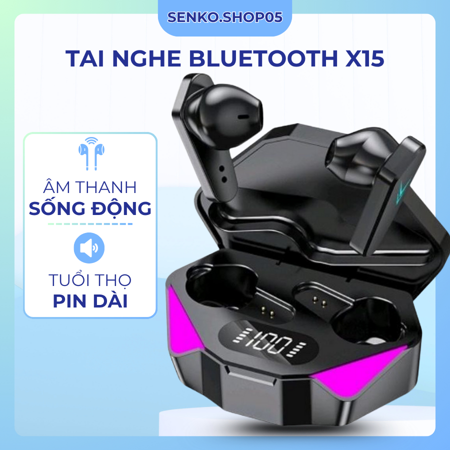 Tai Nghe Bluetooth TWS X15 - Gaming, Đèn LED RGB, Chống Nước IPX7 - Mẫu Mới Nhất PRAMI043.