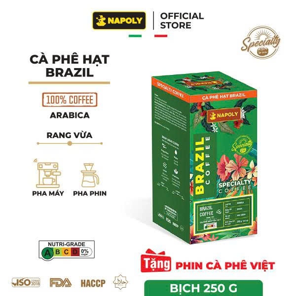 [Napoli coffee] Cà Phê Hạt Nhập Khẩu BRAZIL Arabica Nguyên Bản, Vị Đậm Đà,Thơm Ngon, Pha Máy & Pha P