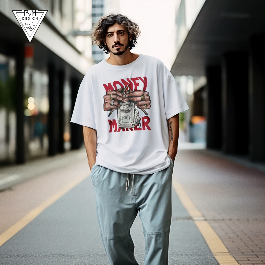 Áo Thun Cotton 100% 2 Chiều Oversize Tay Lỡ PvM_Design Họa Tiết "Money Maker" Nổi Bật
