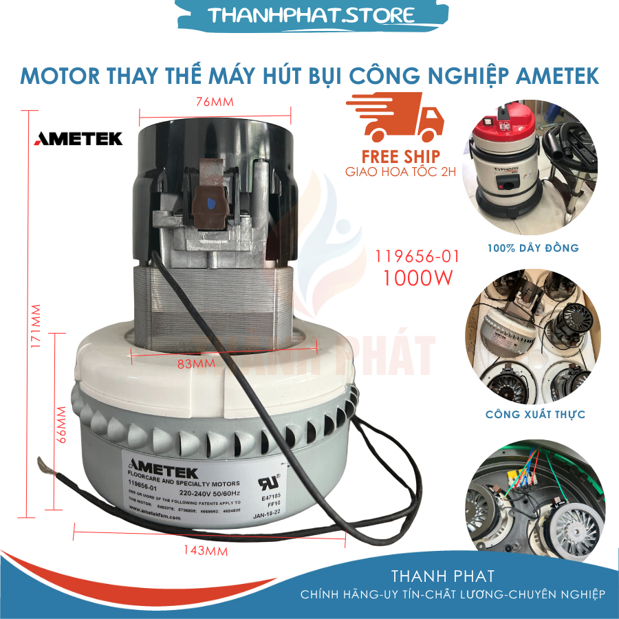 Động cơ máy hút bụi LamB Ametek 1000W