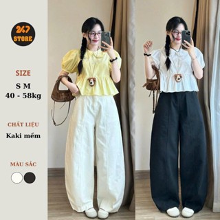 Quần Kaki Dáng Suông Ống Rộng Nữ 247Store Chun Sau Basic Mặc Đi Học Đi Làm Đi Chơi