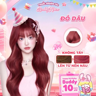 Thuốc nhuộm tóc màu ĐỎ DÂU, ĐỎ RƯỢU VANG thuốc nhuộm tóc không cần tẩy, kem nhuộm tóc tại nhà Buddyhairs tặng kèm dụng