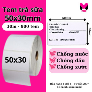 Tem Trà Sữa 50x30mm | Decal Nhiệt 3 Lớp Có Topcoat | Tem Dán Ly, Tem In Nhiệt Không Lem | 5 Cuộn 12.5m 25m 30m