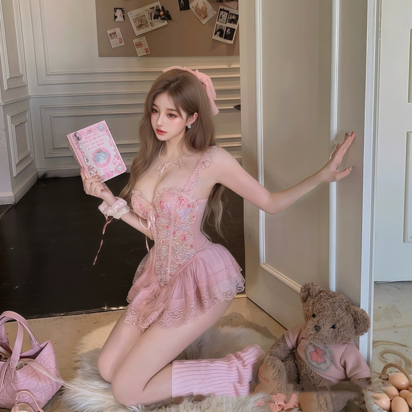 Váy ngủ sexy cánh tiên ren hoa có gọng kèm garter nịt tất gợi cảm sang chảnh áo corset định hình dáng xoè quyến rũ N820 | BigBuy360 - bigbuy360.vn