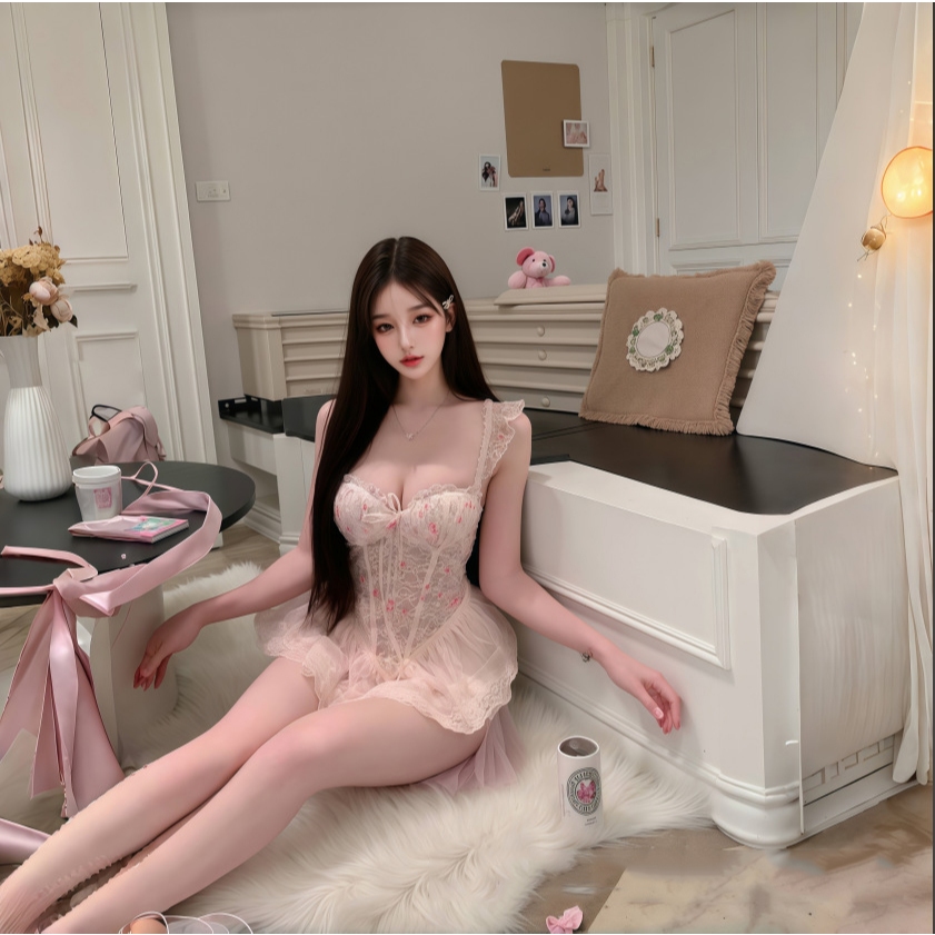 Váy ngủ sexy cánh tiên ren hoa có gọng kèm garter nịt tất gợi cảm sang chảnh áo corset định hình dáng xoè quyến rũ N820 | BigBuy360 - bigbuy360.vn