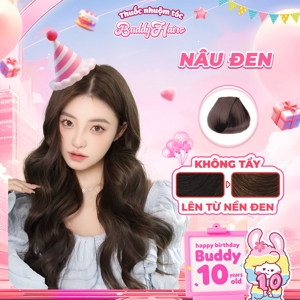 Thuốc nhuộm tóc màu NÂU ĐEN, thuốc nhuộm tóc không cần tẩy, kem nhuộm tóc tại nhà Buddyhairs tặng kèm dụng cụ