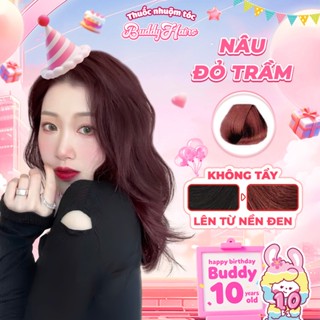 Thuốc nhuộm tóc màu NÂU ĐỎ TRẦM, NÂU ĐỎ ĐẤT thuốc nhuộm tóc không cần tẩy, kem nhuộm tóc tại nhà Buddyhairs tặng kèm dụn