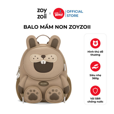 Balo cho bé mầm non Zoyzoii B38 hình thú chính hãng, vải SBR chống nước siêu nhẹ, khoá Y