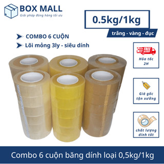  Combo 6 cuộn băng dính loại 0.5kg cuộn và 1kg cuộn siêu dính lõi mỏng tiết kiệm tối ưu Box Mall 