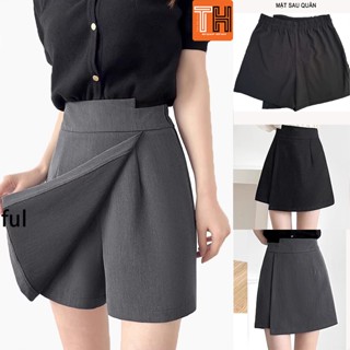 Quần váy short đùi nữ lưng cao thun sau thiết kế lưng lệch - S09