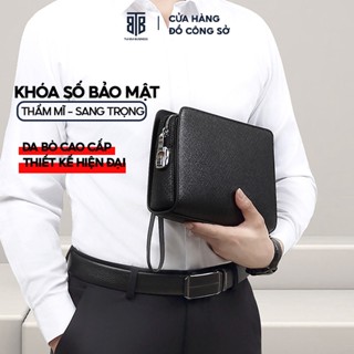 Ví dài Clutch cầm tay da bò khóa số bảo mật sang trọng chống nước, trầy xước đựng điện thoại ví tiền chìa khóa xe