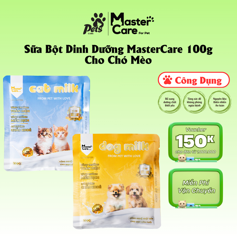 Sữa Bột Thay Thế Sữa Mẹ Cho Chó Mèo Con MasterCare Cung Cấp Dinh Dưỡng Phát Triển Thiết Yếu Gói 100g