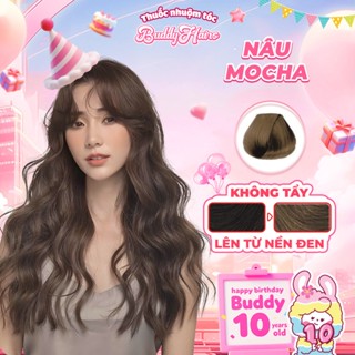 Thuốc nhuộm tóc màu NÂU MOCHA - NÂU TRÀ ĐEN thuốc nhuộm tóc không cần tẩy, kem nhuộm tóc tại nhà Buddyhairs tặng kèm dụn