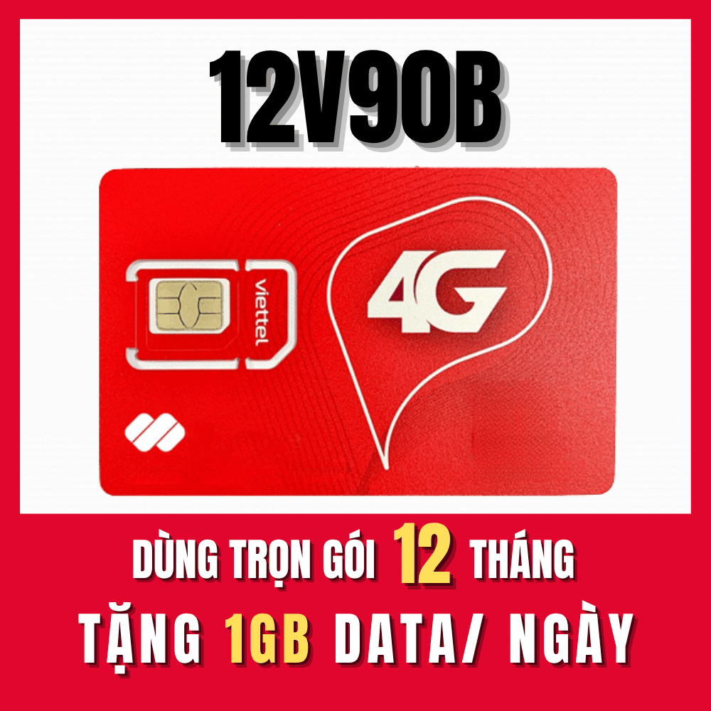 SIM 4G VIETTEL TỐC ĐỘ CAO KHÔNG GIỚI HẠN DATA KHÔNG MẤT PHÍ GIA HẠN TRỌN GÓI 12 THÁNG 12V90B 12MXH10