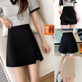 Quần váy short đùi nữ lưng cao ống rộng xẻ tà - S08