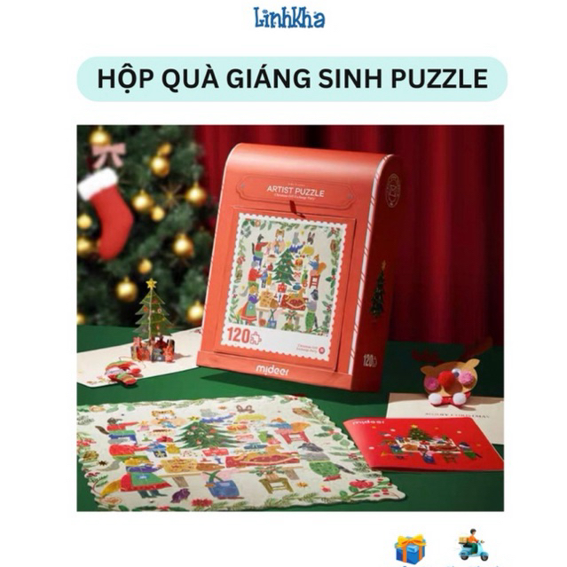 Đồ Chơi Noel Ghép Hình Hộp Quà Giáng Sinh Cho Bé - Mideer Gift Box Puzzle Christmas