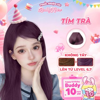 Thuốc nhuộm tóc màu TÍM TRÀ, NÂU BERRY thuốc nhuộm tóc không cần tẩy, kem nhuộm tóc tại nhà Buddyhairs tặng kèm dụng cụ