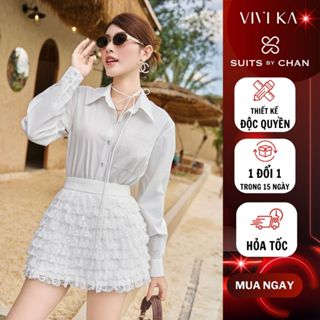 VIVI KA Áo Sơ Mi Nữ Daisy Shirt (Tặng dây phối) , Chân Váy Ngắn Orchid Skirt