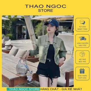  Áo khoác jean nữ croptop tay dài túi to xẻ hàng chuẩn!  có sẵn hình thật  THẢO NGỌC STORE 