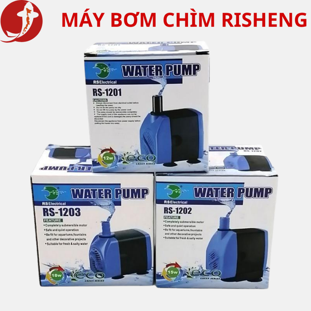 Máy bơm chìm Risheng RS-1201, RS-1202, RS-1203, tạo oxy cho bể cá, lọc tuần hoàn, không gây tiếng ồn