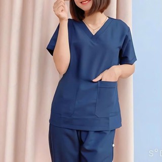 Bộ scrubs bác sĩ vải lon giãn cao cấp nhiều màu, đồng phục Spa, Phòng khám, quần áo cổ tim Dược sĩ, Điều dưỡng