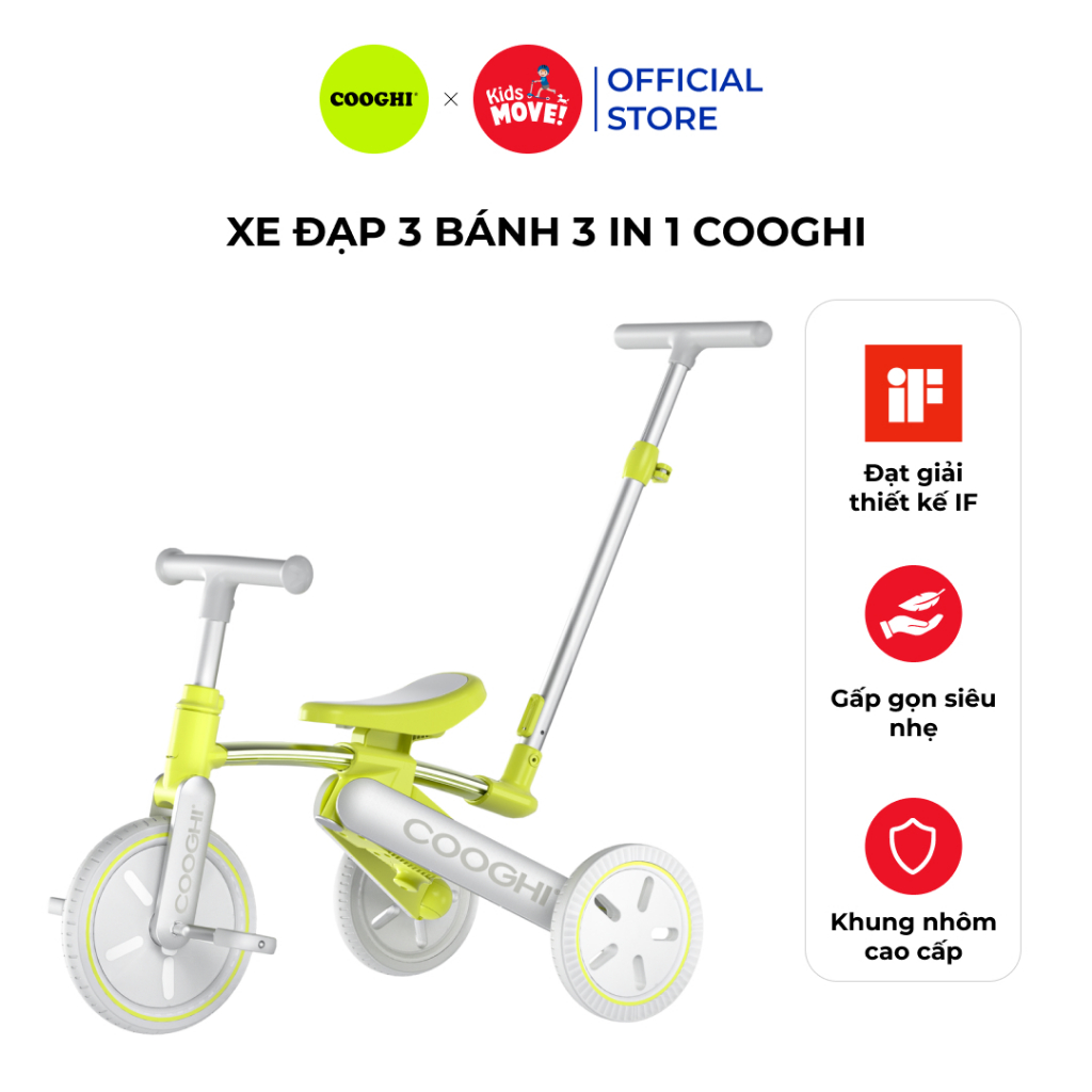 Xe đạp 3 bánh 3in1 Cooghi cho bé 1-5 tuổi vừa làm xe thăng bằng và xe đẩy trẻ em cao cấp