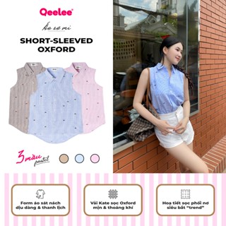[QEELEE] Áo sơ mi nữ Short-Sleeved Oxford Shirt sát nách, thời trang, nữ tính