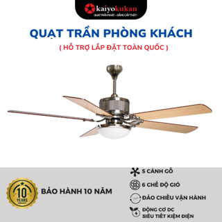 Quạt trần phòng khách Kaiyokukan OKA 181 4 màu 5 cánh gỗ đảo chiều gió có đèn led động cơ DC tiết kiệm điện