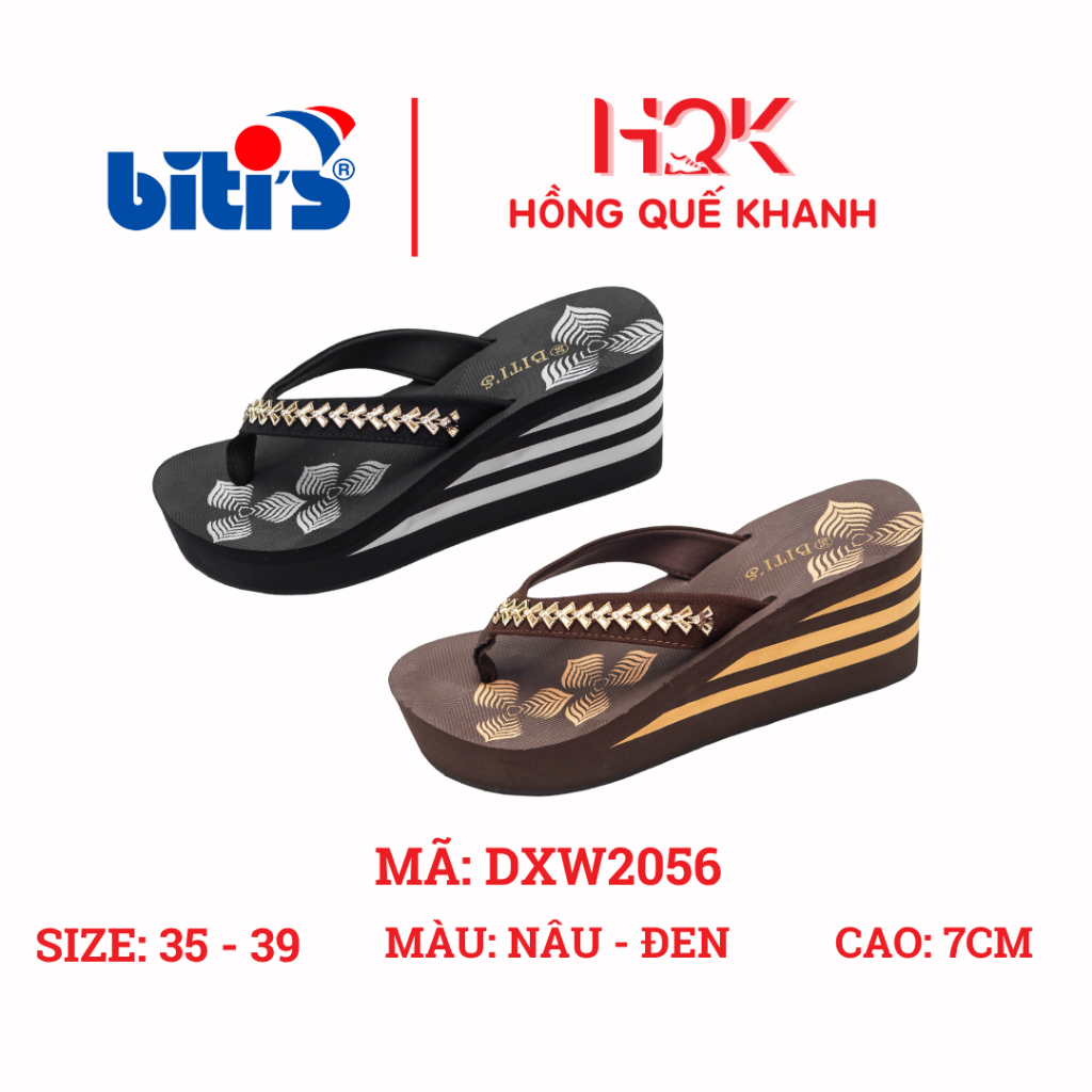 [BITI'S] DÉP KẸP/XỎ NGÓN NỮ ĐẾ XUỒNG CAO 7CM - MÃ DXW2056 - CHẤT LIỆU XỐP NHẸ, BỀN, ÊM - MÀU ĐEN/NÂU