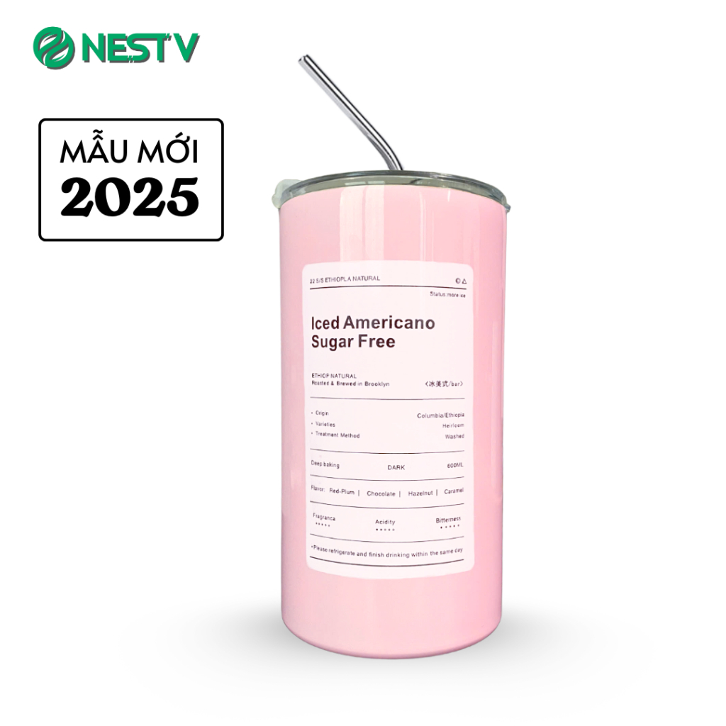 [KÈM ỐNG HÚT] Bình nước giữ nhiệt, ly giữ nhiệt Iced Americano inox 304 đúc liền khối cao cấp có nắp đậy | BigBuy360 - bigbuy360.vn