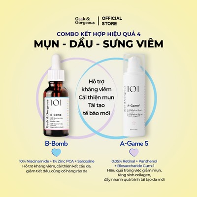 Bộ Đôi Tinh Chất Giảm Mụn Ngăn Cải Thiện Nền Da Khỏe Mạnh Geek&Gorgeous B-Bomb + A-Game 5 30ml+30ml