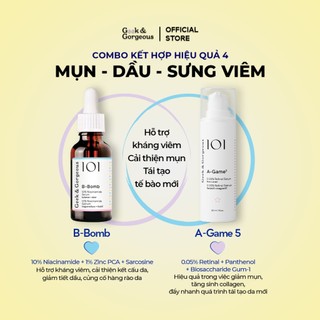  Bộ Đôi Tinh Chất Giảm Mụn Ngăn Cải Thiện Nền Da Khỏe Mạnh Geek&Gorgeous B-Bomb + A-Game 5 30ml+30ml 