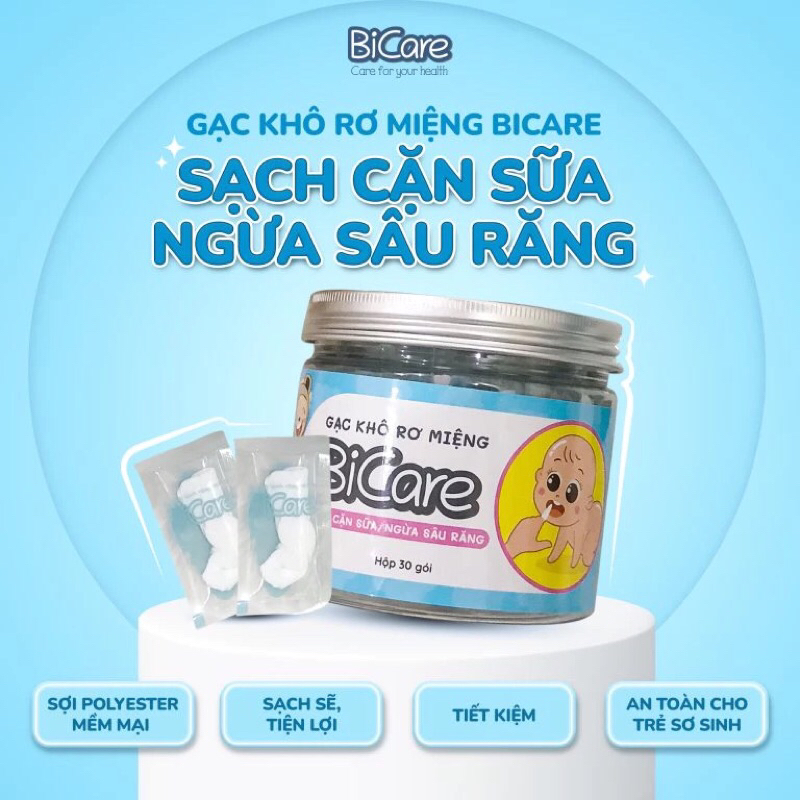 Gạc rơ lưỡi BICARE vệ sinh răng miệng cho bé hộp 30 gói