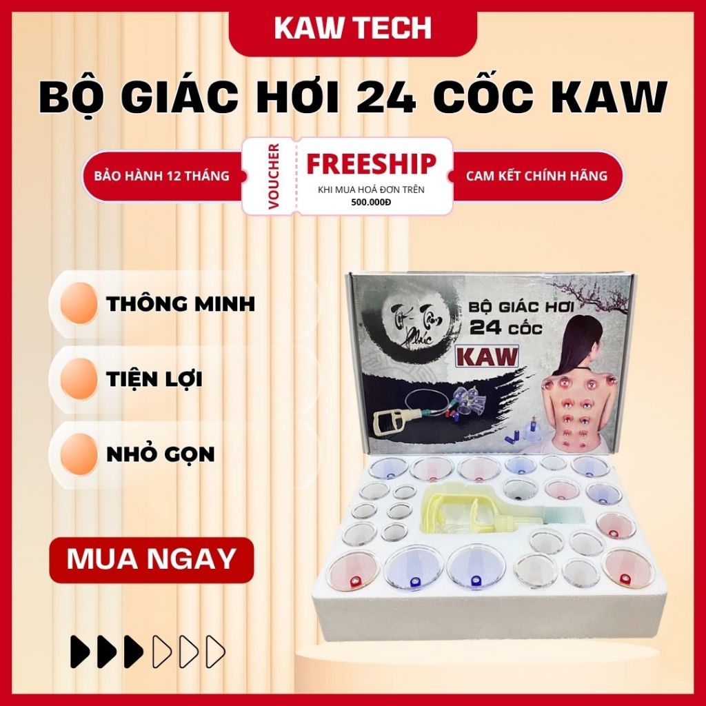 Bộ giác hơi không dùng lửa KAW 24 cốc, an toàn, bảo hành chính hãng