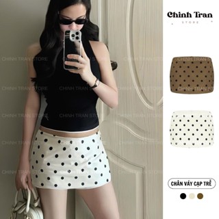 Chân Váy Cạp Trễ Chấm Bi Dáng Ngắn Phong Cách Trendy Nữ Tính - Chinh Trần Store