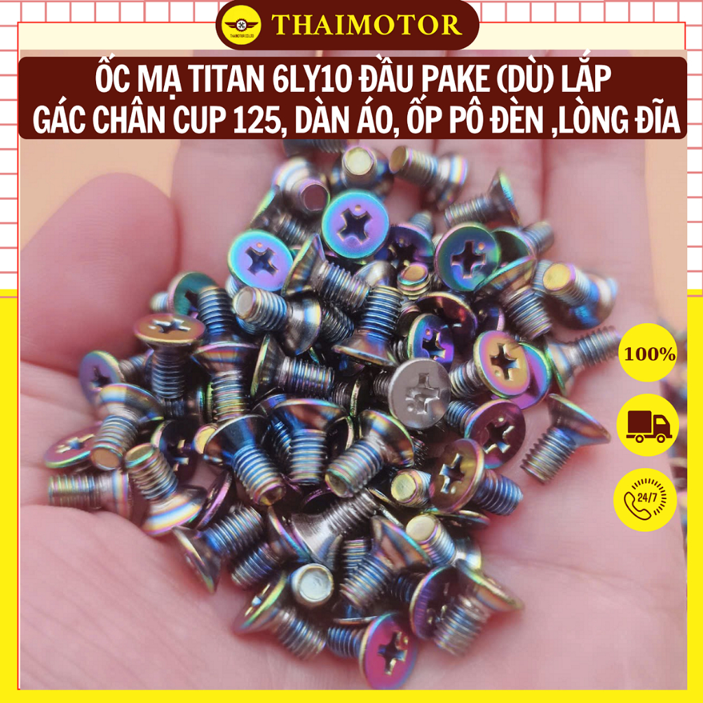 Ốc Titan 7 Màu 6ly10 Đầu Tù Pake Gắn Gác Chân Cub 125 Ốp Pô Dàn Áo Dè Xe Đèn Xe PhụKiện Xe Kiểng Đẹp