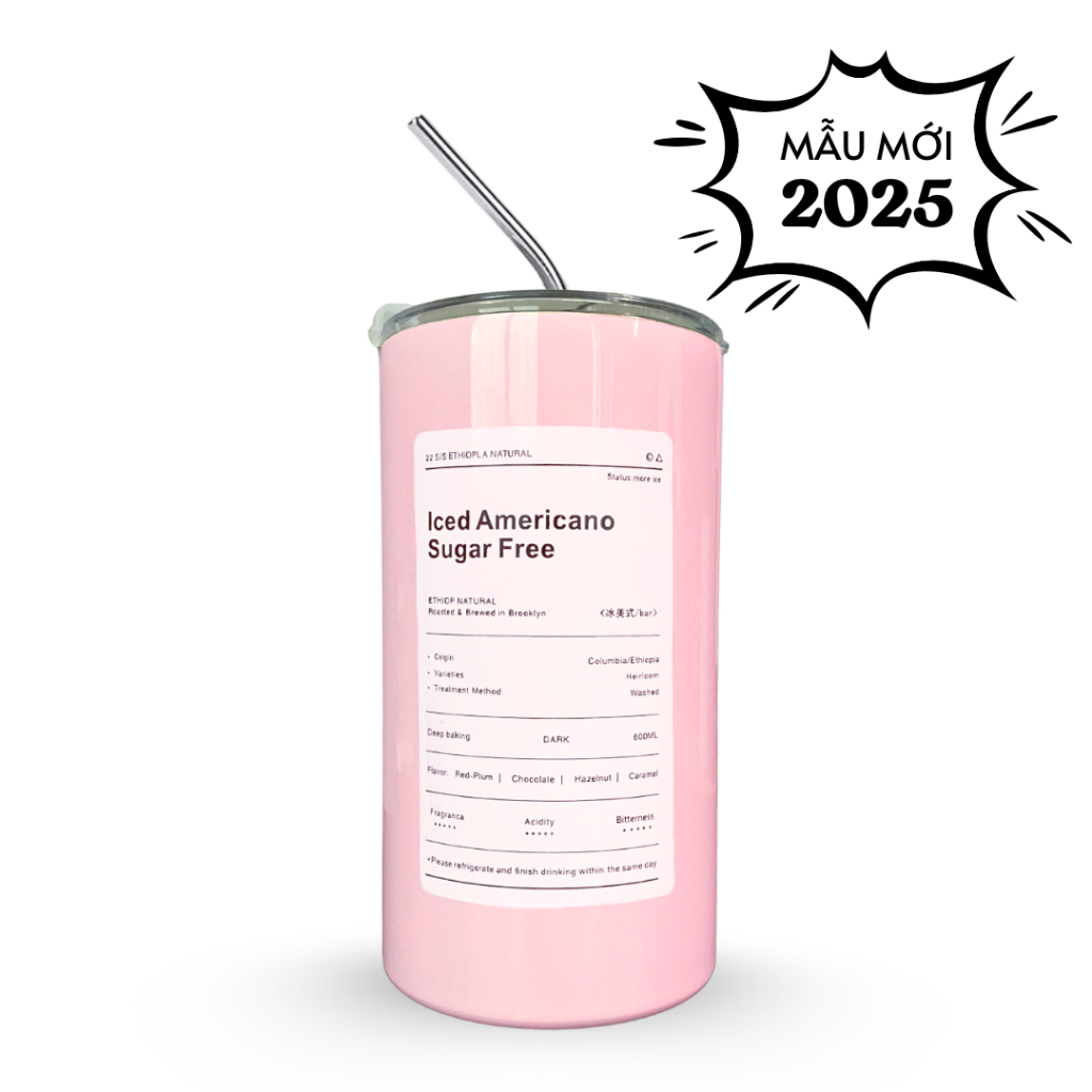 [KÈM ỐNG HÚT] Bình nước giữ nhiệt, ly giữ nhiệt Iced Americano inox 304 đúc liền khối cao cấp có nắp đậy | BigBuy360 - bigbuy360.vn