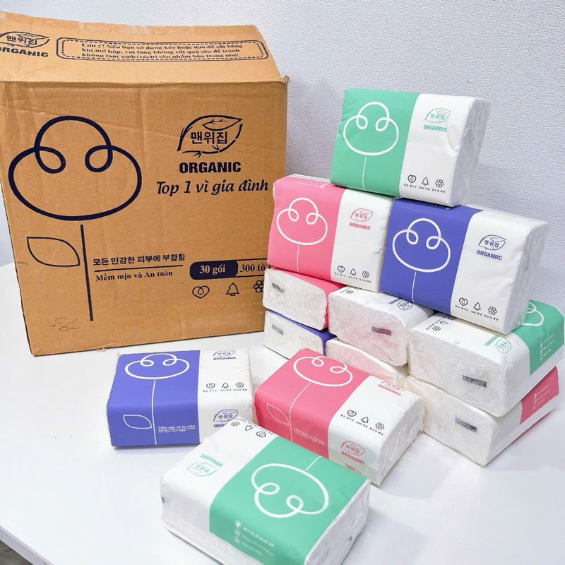 🍀 Giấy ăn, Giấy Rút 🍀 Thùng 30 gói giấy ăn rút organic. 🌸 Giấy ăn đa năng [Rẻ Vô Địch]