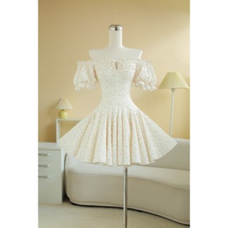 SÒ VINTAGE - LEPIA Đầm hoa trễ vai ép họa tiết nổi dáng xòe