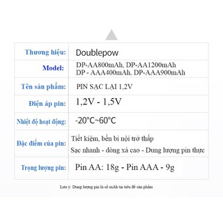 Bộ pin tiểu sạc Doublepow AA 1200mAh - Hàng chính hãng