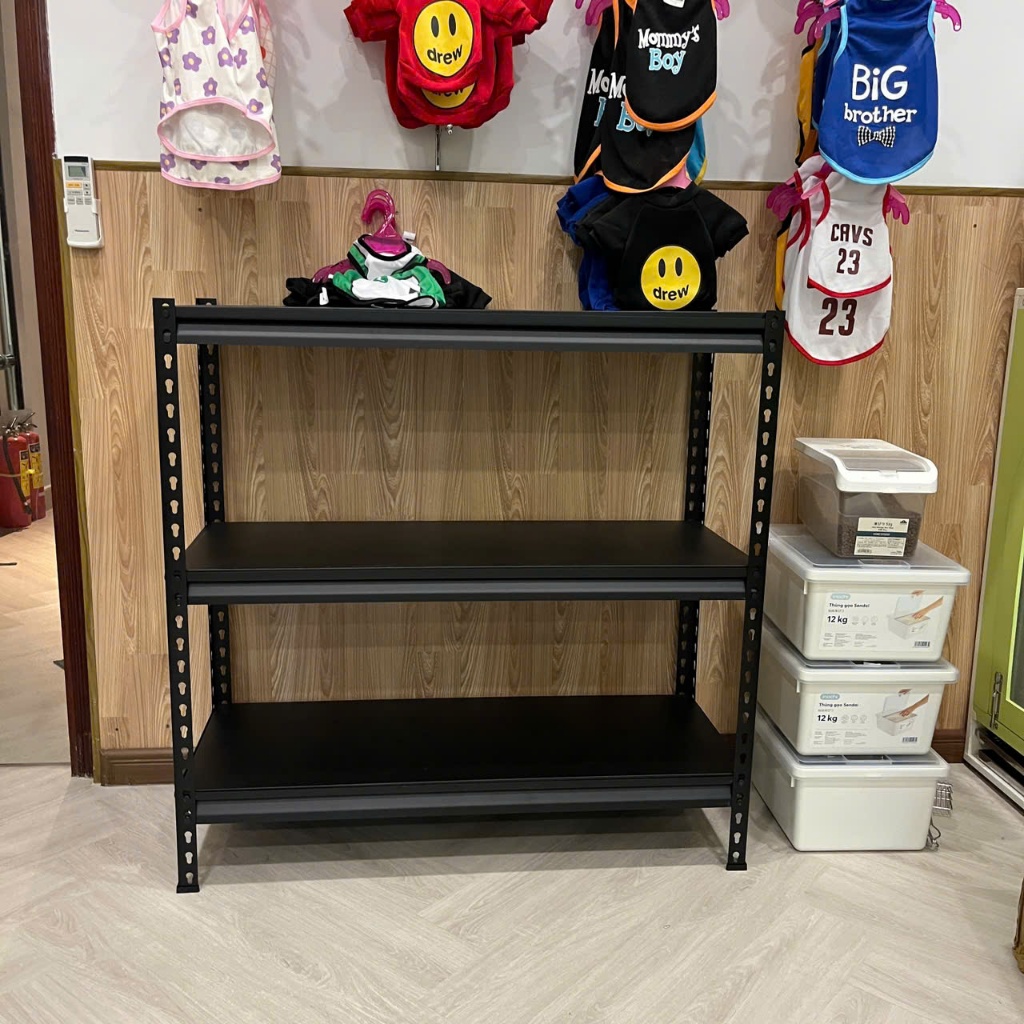 Kệ sắt V lỗ 3 tầng mẫu mới lắp đặt không cần ốc vít, kệ v lỗ Vinatech Cao 1m x dài 1m2 x rộng 30cm