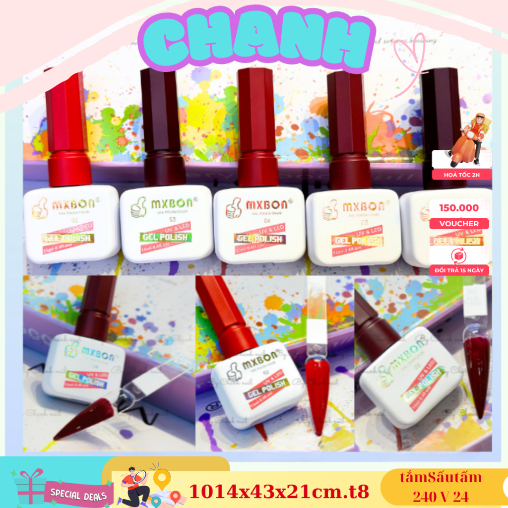 Sơn Gel Đỏ MXBON Mẫu Mới, Sơn Gel Đỏ Đô,  Sơn gel MXBON Chính Hãng KHÔNG Ánh TÍm CHANH NAIL