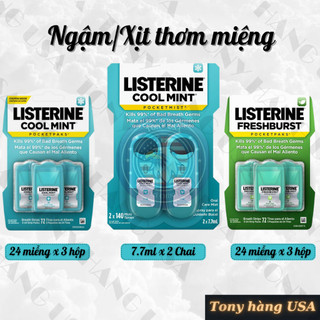 Ngậm/ Xịt Thơm Miệng Listerine Pocketpaks 3 Vỉ x 24 / Pocket Mist 7.7ml x 2 Hàng Mỹ - Hàng Nhập Tony