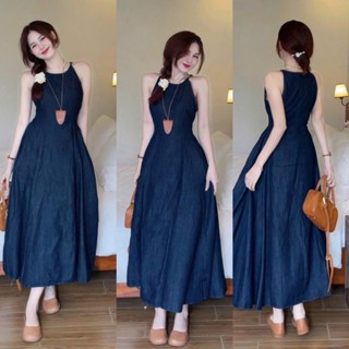  Đầm váy nữ chất jean lụa mềm mại ba lỗ dáng xòe dài màu sắc trẻ trung thanh lịch cho nàng chụp ảnh dạo phố cực xinh 