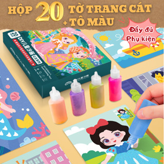 Hộp 20 Tranh Cát Tô Màu Cho Bé + 12 Chai Cát Màu – 20 Mẫu Tranh Không Trùng Lặp, Giúp Bé Thỏa Sức Sáng Tạo