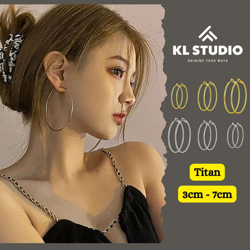  Bông Tai Titan Khoen Tròn KL.STUDIO Nhiều Size Khuyên Tai Vòng Tròn Không Đen Gỉ - E308 