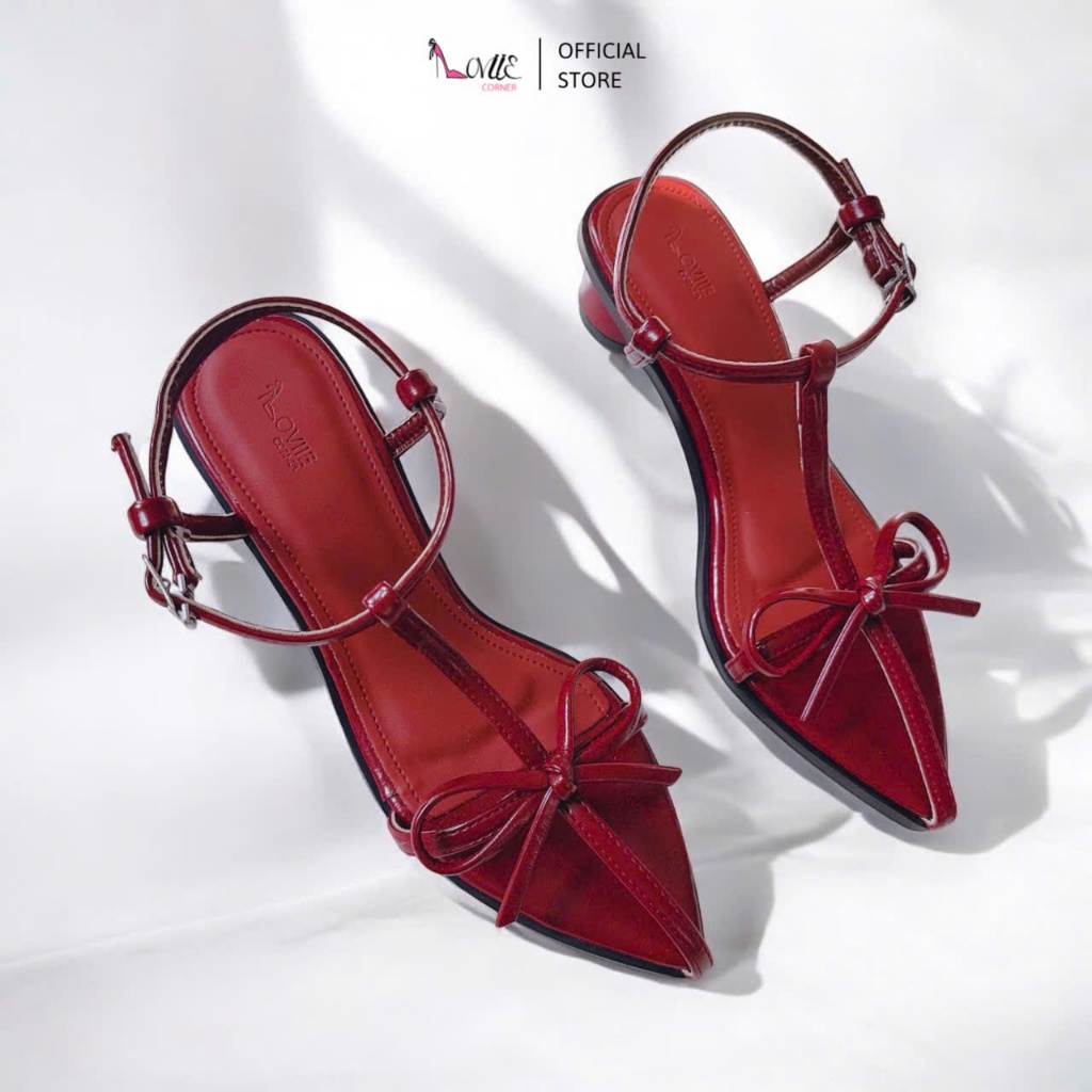 LOVIIECORNER - GIÀY SANDAL CAO GÓT NỮ - GIÀY SANDAL QUAI MẢNH PHỐI NƠ MŨI NHỌN GÓT TRỤ TRÒN 5 PHÂN -