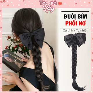 Tóc Giả Kẹp Đuôi Ngựa Tết Bím – Phối Nơ Đen Xinh Xắn, Nhẹ Đầu Tự Nhiên T435