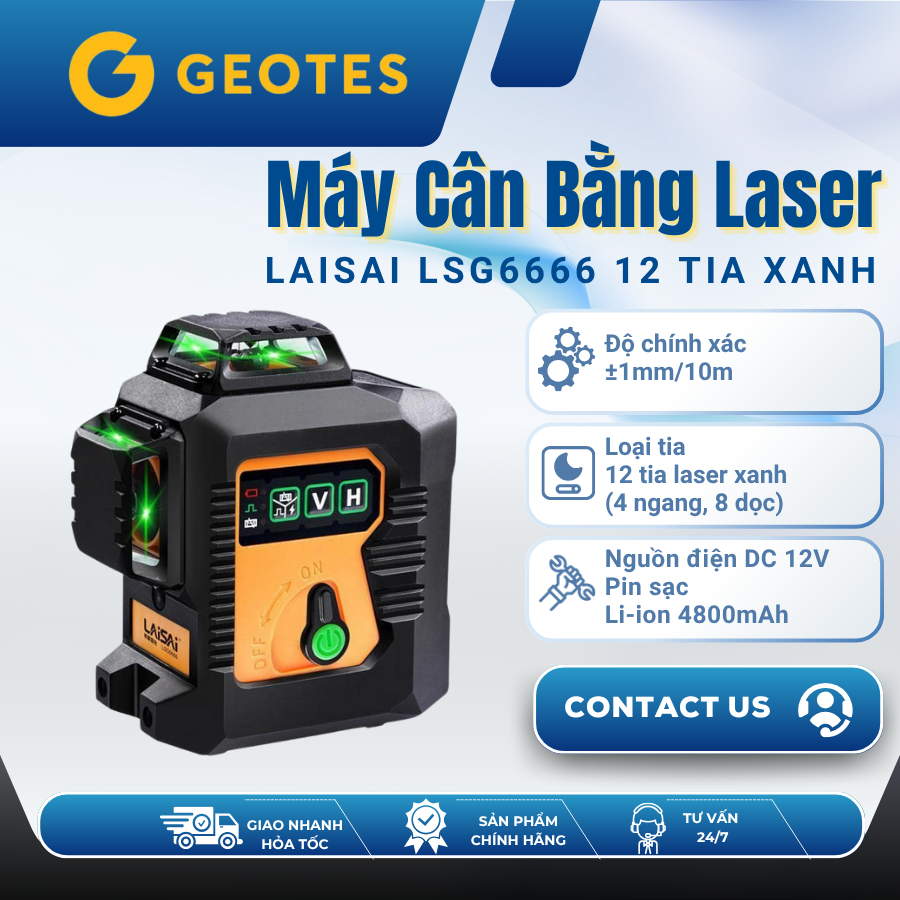 Máy cân bằng Laser Laisai LSG6666 – 12 tia xanh siêu sáng  – không có chân 3 chạc 1m2, mua kèm ngoài