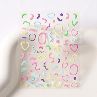 Sticker lụa nổi 5D - Miếng dán trang trí móng hoạt hình viền màu sắc mặt cười dễ thương
